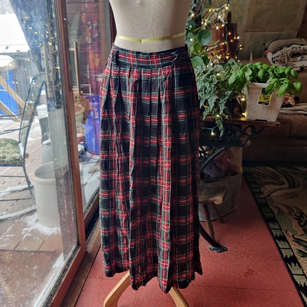 Briggs New York Plaid Skirt M Vintage Rayon Pockets Pleated Preppy Academia - Picture 2 of 12